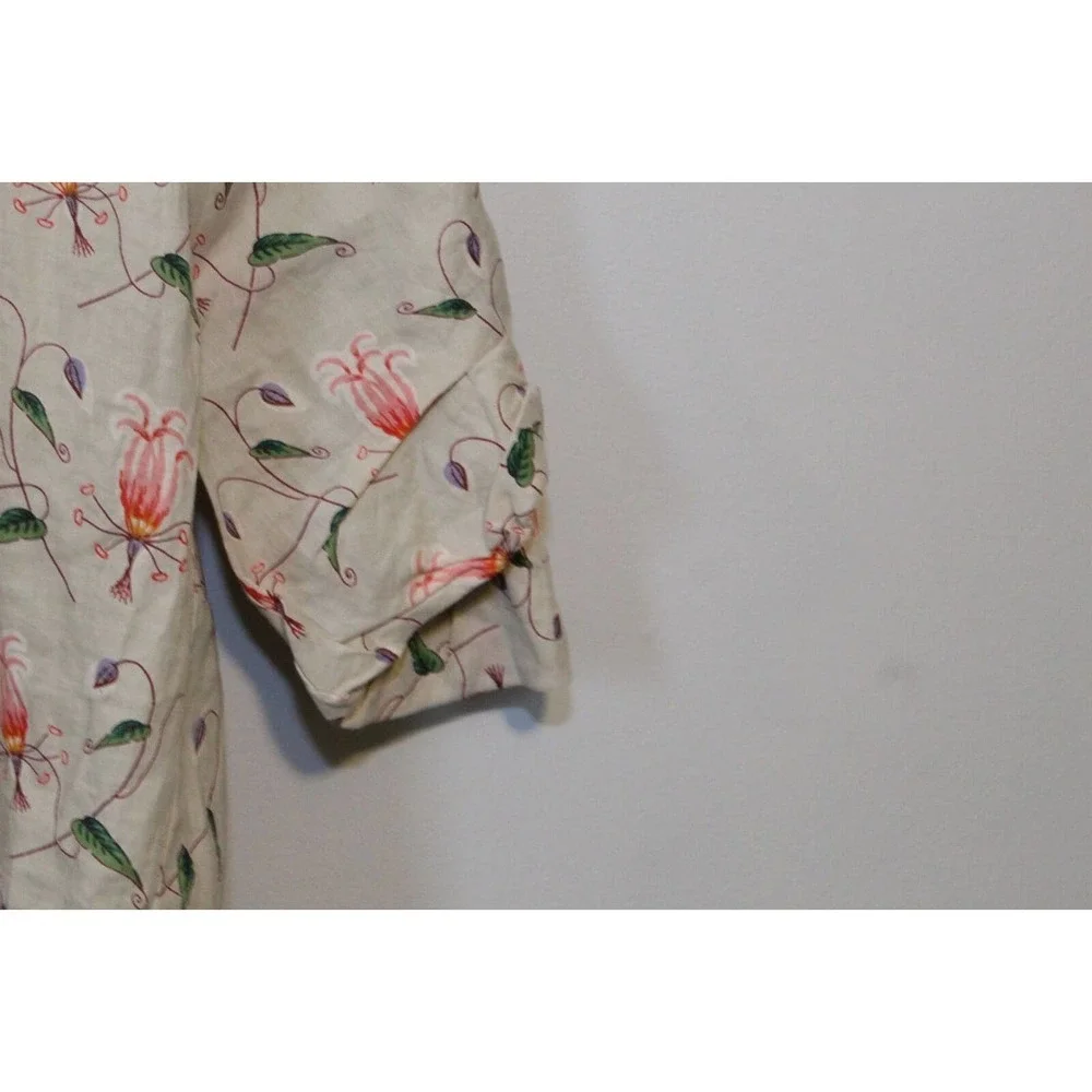 ✨2/$20 HD in Paris Anthropologie Ramie Bell Sleeve Floral Top Size 2 Boho Chic - Picture 4 of 8